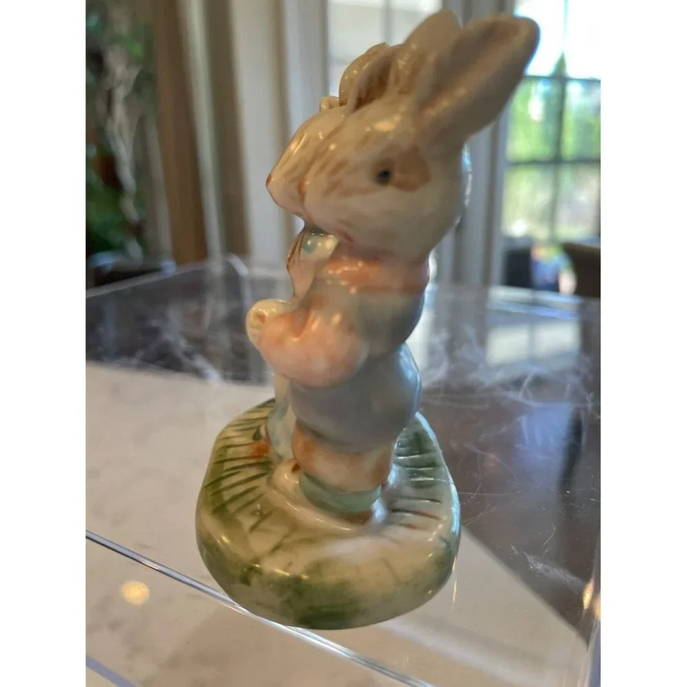 Bunny Rabbit Porcelain Figurine w/ Waving Bunny Easter Decoration Easter Bunny F